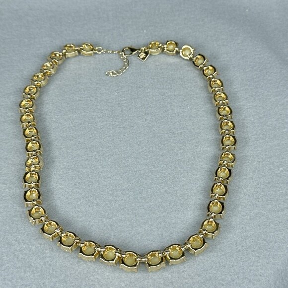 Banana Republic Beaded Statement Necklace Pale Honey Faceted Prong Set Gold Tone - Picture 5 of 8